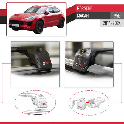 Compatible avec Porsche Macan (95B) 2014-2024 ACE-2 modèle Barres de Toit Railing Porte-Bagages de Voiture Noir Aluminium Barres