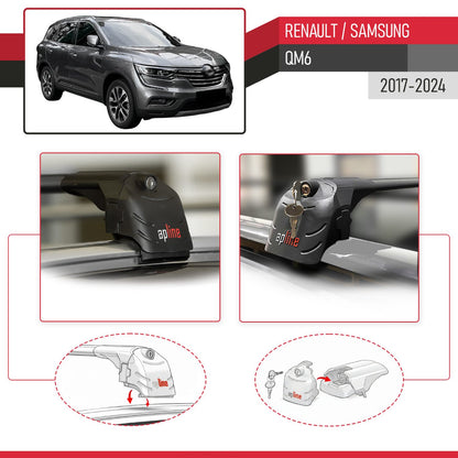 Compatible with Renault Samsung QM6 2017-2024 ACE-2 Car Roof Rack Cross Bar Black Aluminium 2 Bars