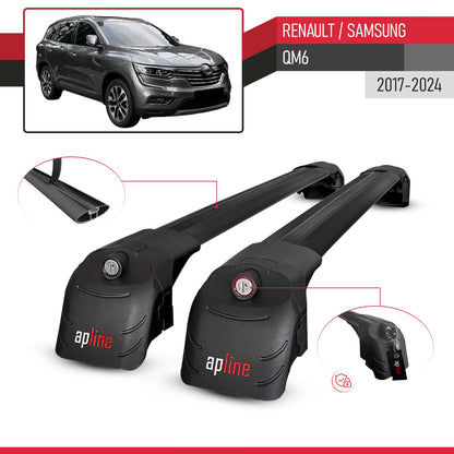 Compatible with Renault Samsung QM6 2017-2024 ACE-2 Car Roof Rack Cross Bar Black Aluminium 2 Bars