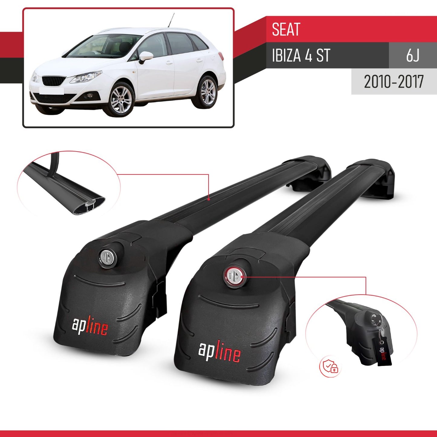 Compatible avec Seat Ibiza 4 (6J) ST 2010-2017 ACE-2 modèle Barres de Toit Railing Porte-Bagages de Voiture Noir Aluminium Barres