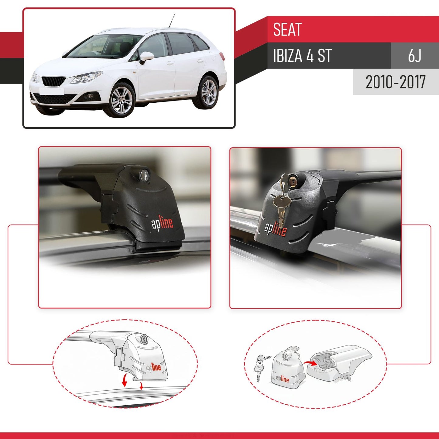 Compatible avec Seat Ibiza 4 (6J) ST 2010-2017 ACE-2 modèle Barres de Toit Railing Porte-Bagages de Voiture Noir Aluminium Barres