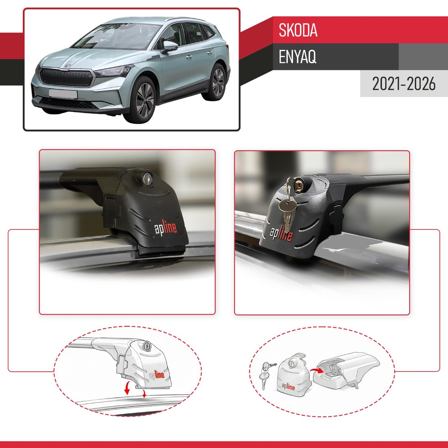 Compatible with Skoda Enyaq 2021-2025 ACE-2 Car Roof Rack Cross Bar Black Aluminium 2 Bars