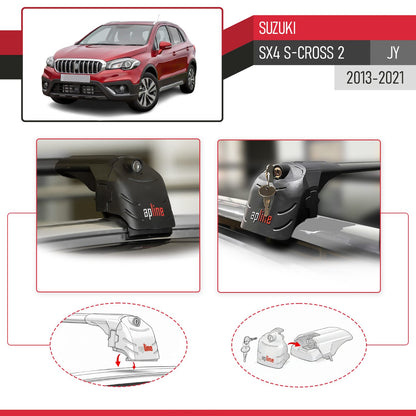 Compatible with Suzuki SX4 S-Cross 3 (JYB) 2013-2021 ACE-2 Car Roof Rack Cross Bar Black Aluminium 2 Bars
