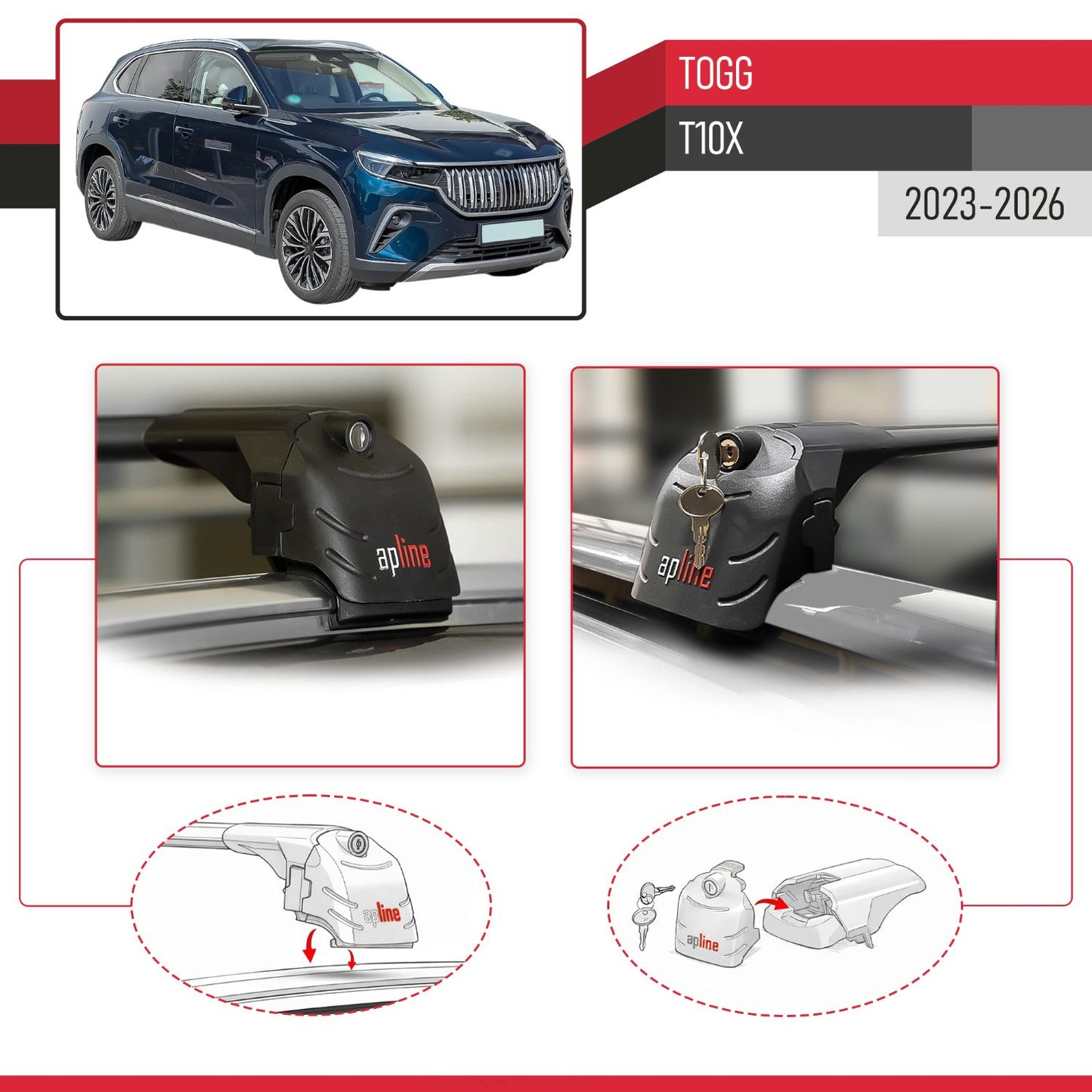 Compatible with Togg T10X 2023-2025 ACE-2 Car Roof Rack Cross Bar Black Aluminium 2 Bars