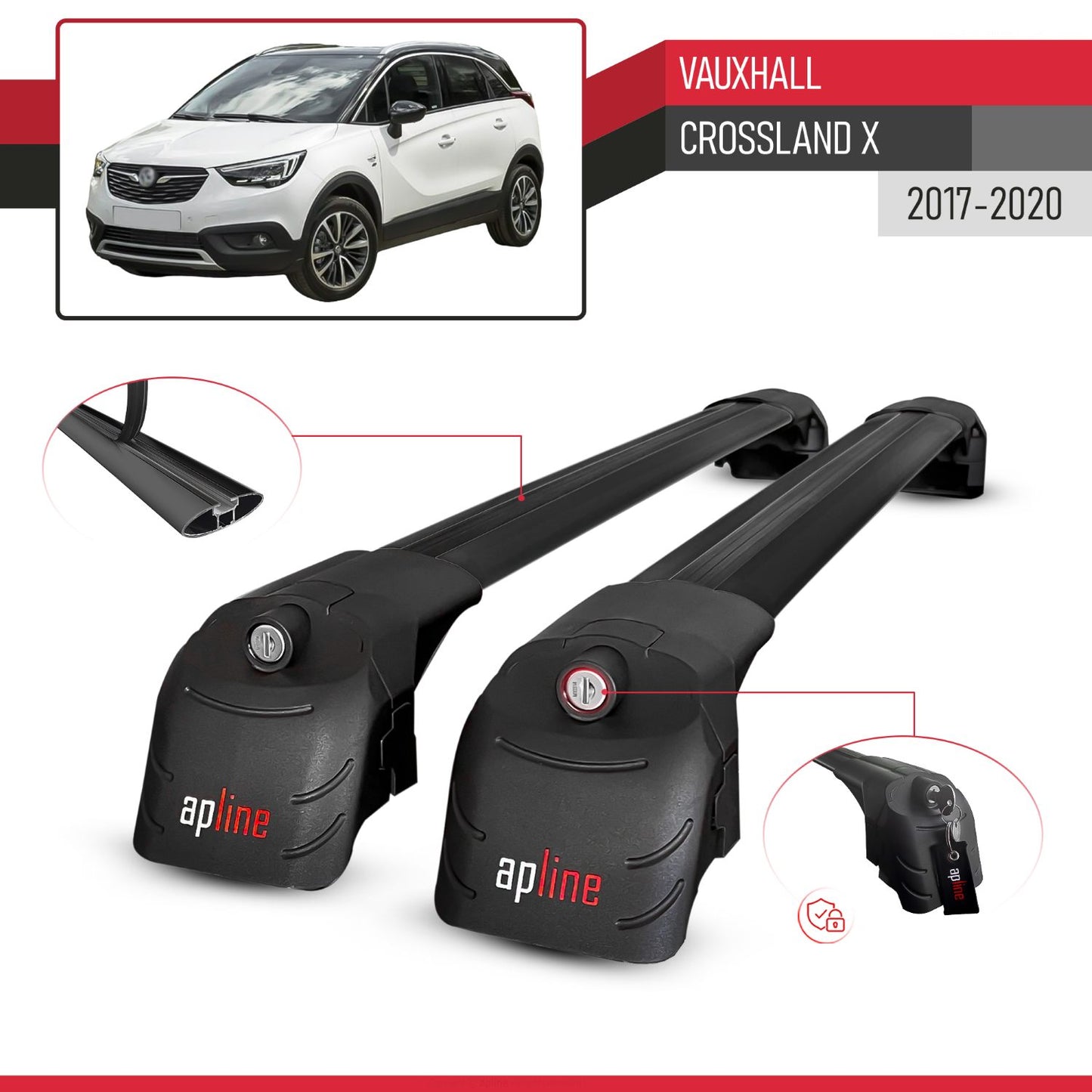 Compatible avec Vauxhall Crossland X 2017-2020 ACE-2 modèle Barres de Toit Railing Porte-Bagages de Voiture Noir Aluminium Barres
