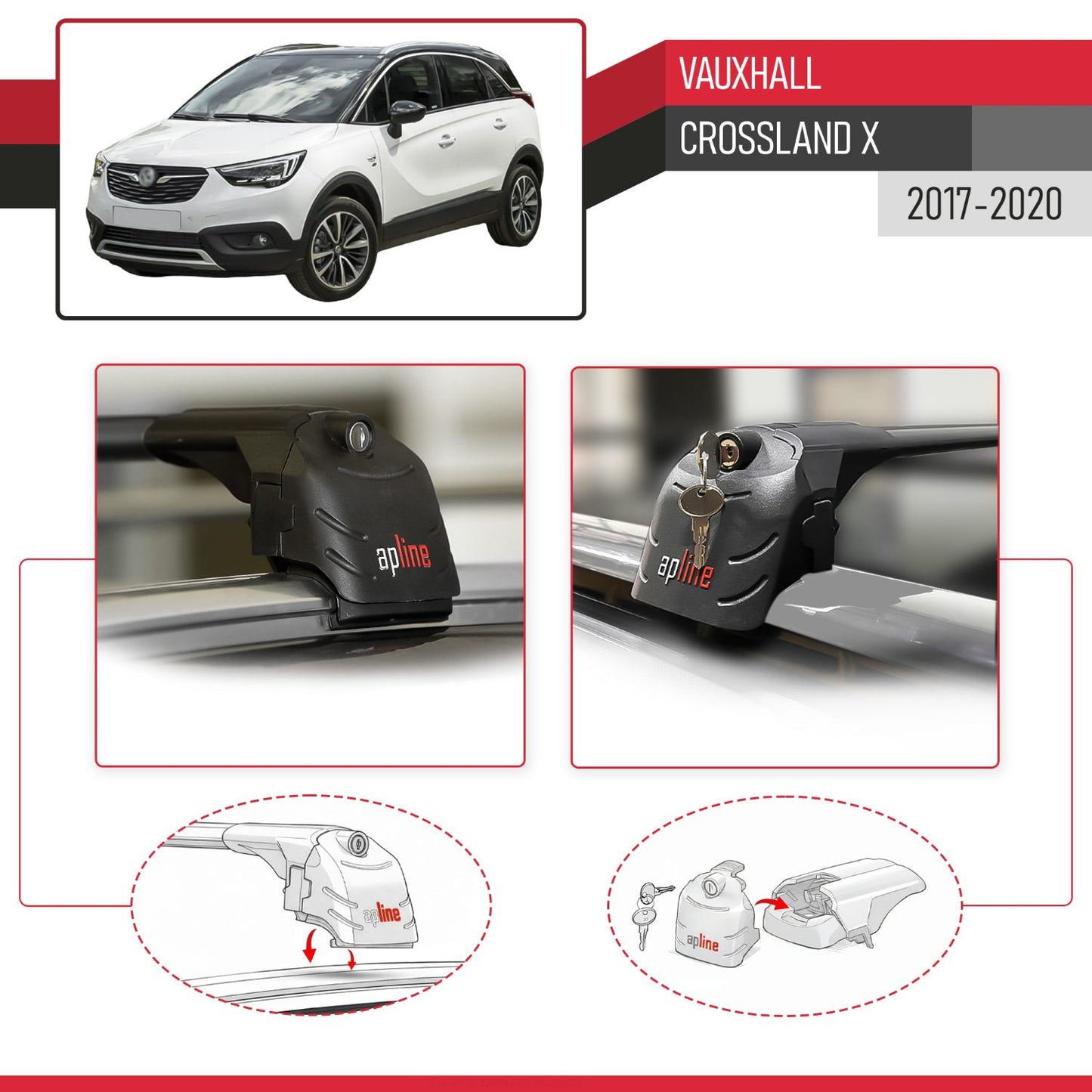 Compatible avec Vauxhall Crossland X 2017-2020 ACE-2 modèle Barres de Toit Railing Porte-Bagages de Voiture Noir Aluminium Barres
