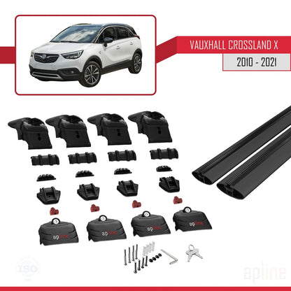 Compatible avec Vauxhall Crossland X 2017-2020 ACE-2 Barres de Toit Railing Porte-Bagages de Voiture Noir Aluminium 2 Barres