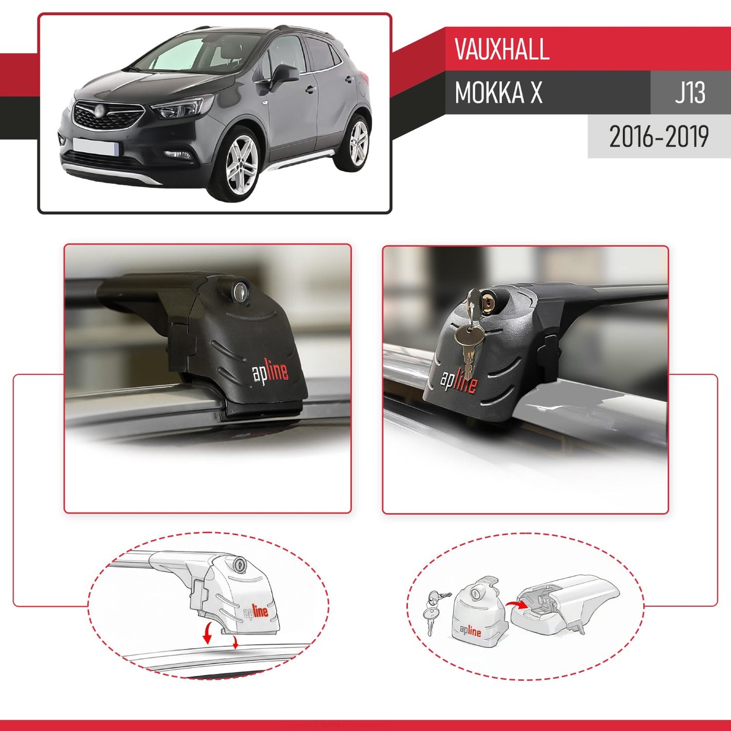 Compatible avec Vauxhall Mokka X (J13) 2016-2019 ACE-2 modèle Barres de Toit Railing Porte-Bagages de Voiture Noir Aluminium Barres