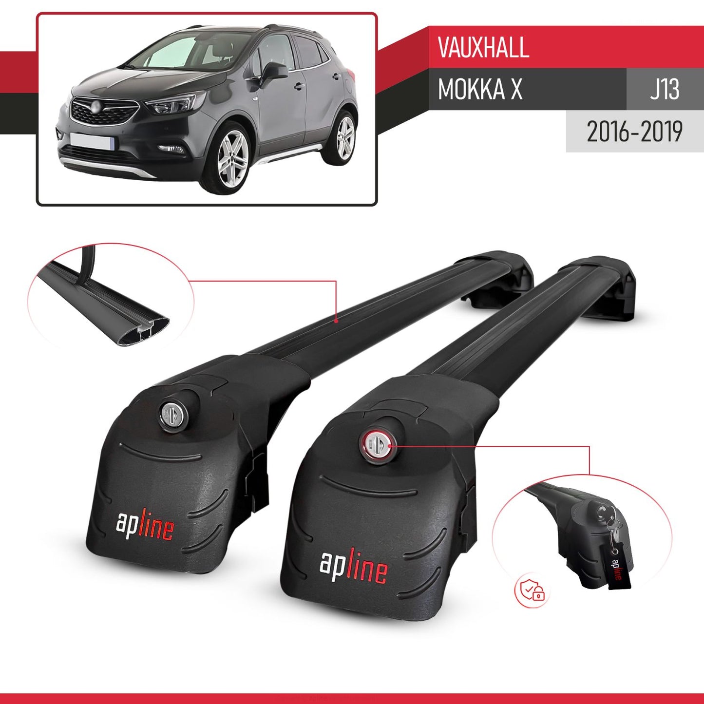 Compatible avec Vauxhall Mokka X (J13) 2016-2019 ACE-2 modèle Barres de Toit Railing Porte-Bagages de Voiture Noir Aluminium Barres