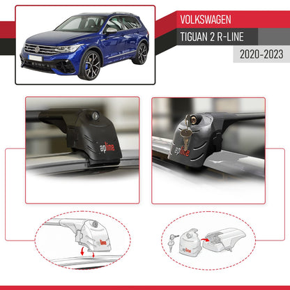 Compatible with Volkswagen Tiguan 2 R-Line 2020-2023 ACE-2 Car Roof Rack Cross Bar Black Aluminium 2 Bars