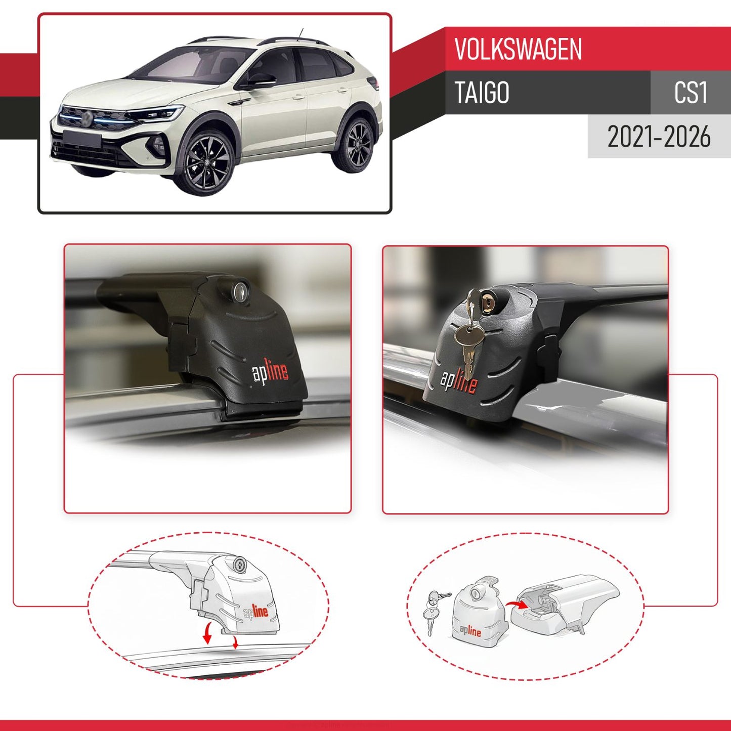 Compatible with Volkswagen Taigo (CS1) 2021-2025 ACE-2 Car Roof Rack Cross Bar Black Aluminium 2 Bars