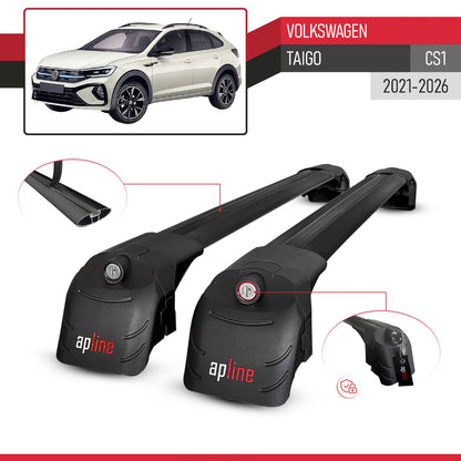 Compatible with Volkswagen Taigo (CS1) 2021-2025 ACE-2 Car Roof Rack Cross Bar Black Aluminium 2 Bars