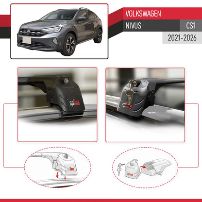 Compatible with Volkswagen Nivus (CS1) 2021-2025 ACE-2 Car Roof Rack Cross Bar Black Aluminium 2 Bars