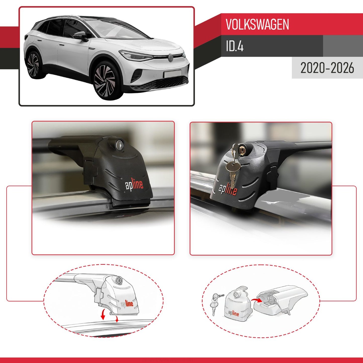 Compatible avec Volkswagen ID.4 2020-2026 ACE-2 modèle Barres de Toit Railing Porte-Bagages de Voiture Noir Aluminium Barres