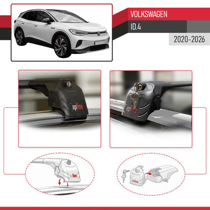 Compatible avec Volkswagen ID.4 2020-2026 ACE-2 modèle Barres de Toit Railing Porte-Bagages de Voiture Noir Aluminium Barres
