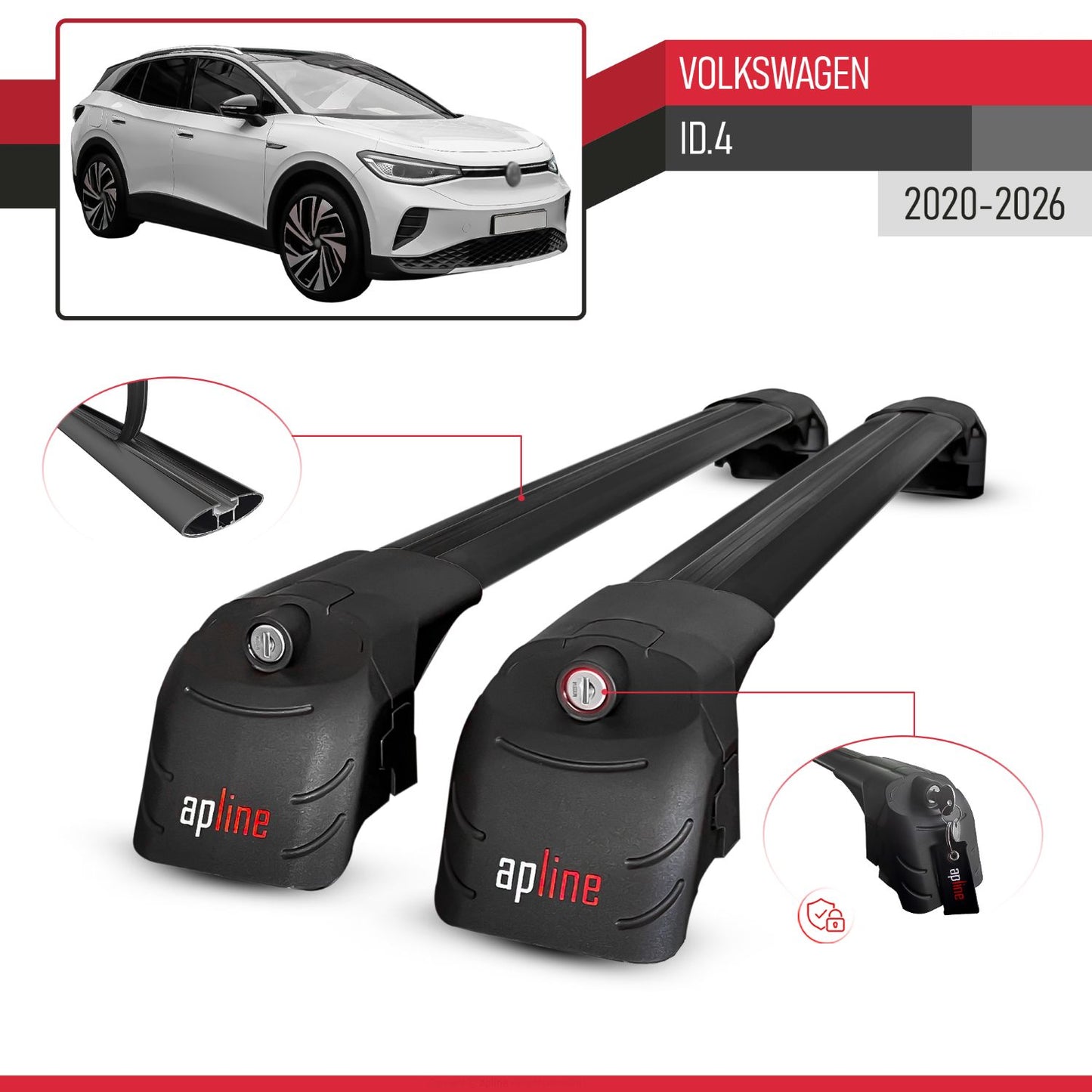 Compatible avec Volkswagen ID.4 2020-2026 ACE-2 modèle Barres de Toit Railing Porte-Bagages de Voiture Noir Aluminium Barres