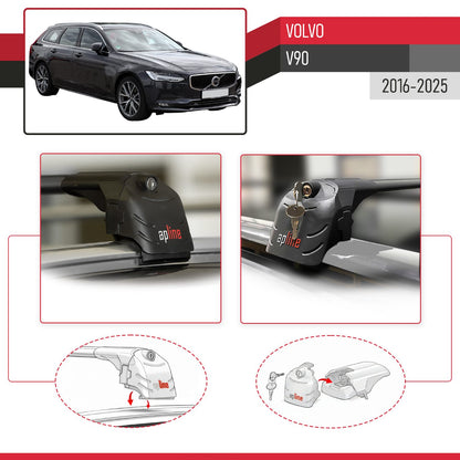 Compatible with Volvo V90 2017-2025 ACE-2 Car Roof Rack Cross Bar Black Aluminium 2 Bars