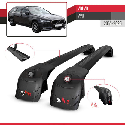 Compatible with Volvo V90 2017-2025 ACE-2 Car Roof Rack Cross Bar Black Aluminium 2 Bars