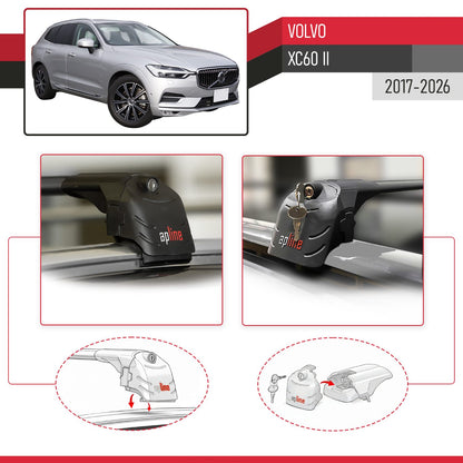 Compatible avec Volvo XC60 II 2017-2026 ACE-2 modèle Barres de Toit Railing Porte-Bagages de Voiture Noir Aluminium Barres