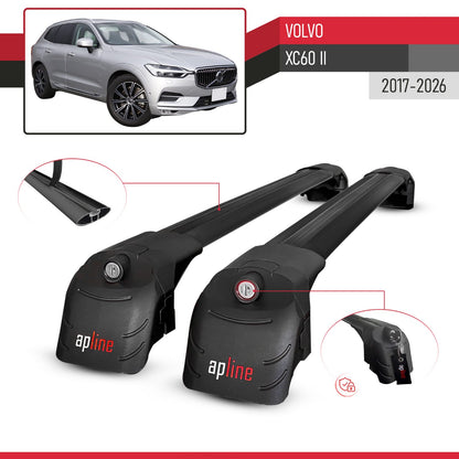 Compatible avec Volvo XC60 II 2017-2026 ACE-2 modèle Barres de Toit Railing Porte-Bagages de Voiture Noir Aluminium Barres