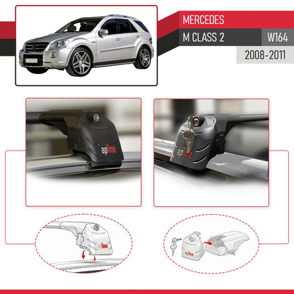 Compatible avec Mercedes M Class 2 (W164) Post-Facelift 2008-2011 ACE-2 modèle Barres de Toit Railing Porte-Bagages de Voiture Noir Aluminium Barres