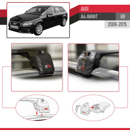 Compatible avec Audi A4 (B8) Avant 2008-2015 ACE-2 modèle Barres de Toit Railing Porte-Bagages de Voiture Noir Aluminium Barres