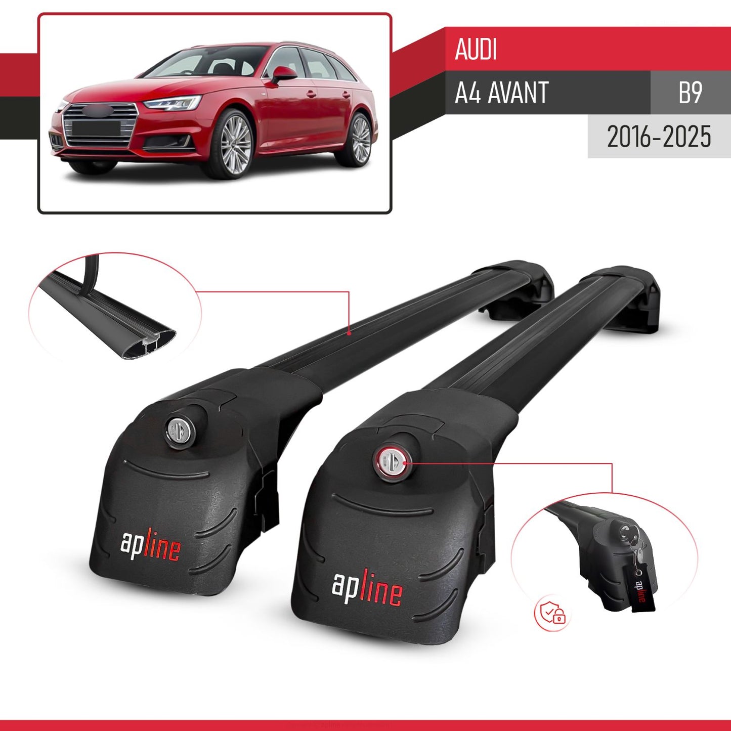 Compatible avec Audi A4 (B9) Avant 2016-2025 ACE-2 modèle Barres de Toit Railing Porte-Bagages de Voiture Noir Aluminium Barres