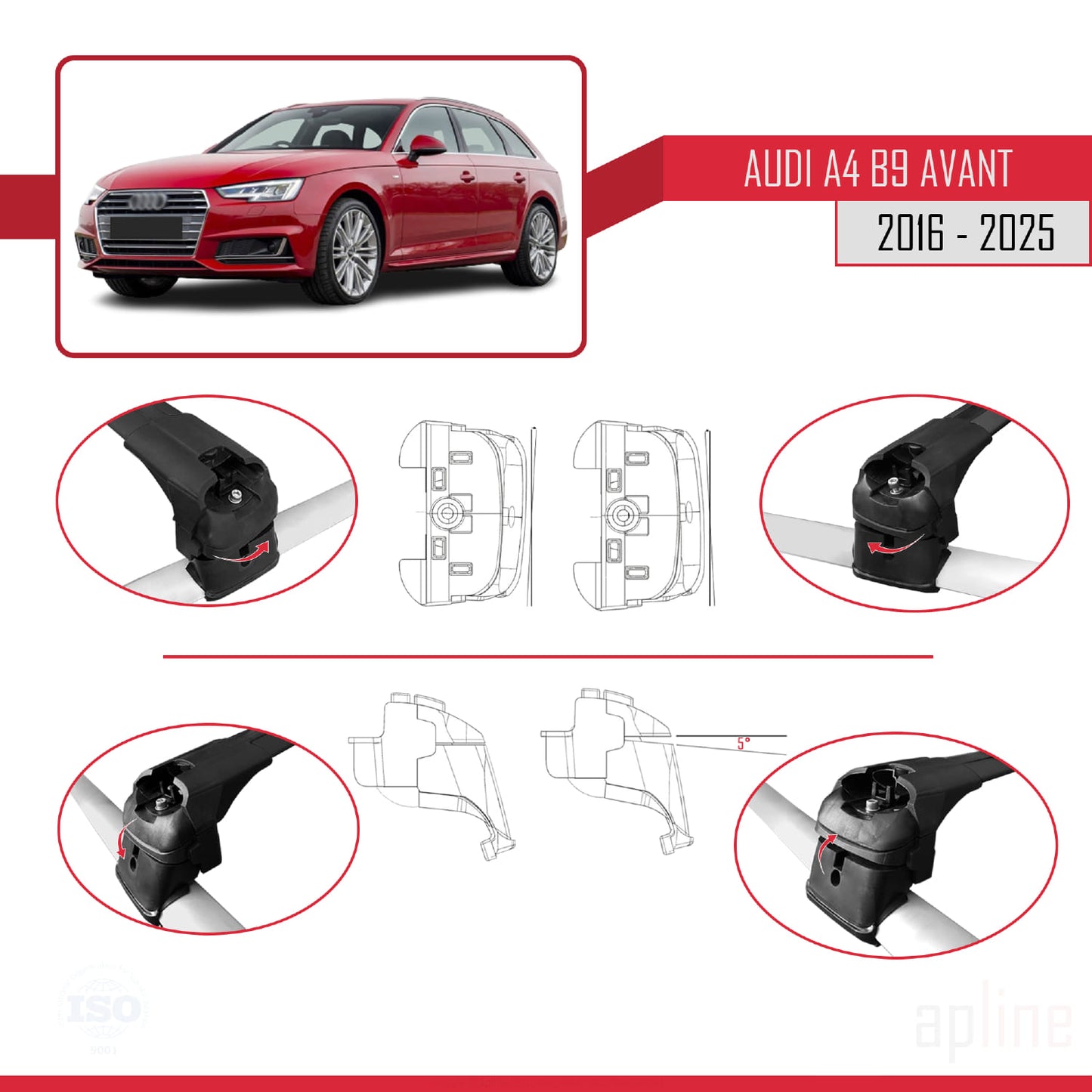 Compatible avec A4 (B9) Avant 2016-2025 ACE-2 Barres de Toit Railing Porte-Bagages de Voiture Noir Aluminium 2 Barres