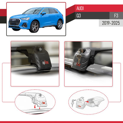 Compatible with Q3 (F3) 2019-2025 ACE-2 Car Roof Rack Cross Bar Black Aluminium 2 Bars