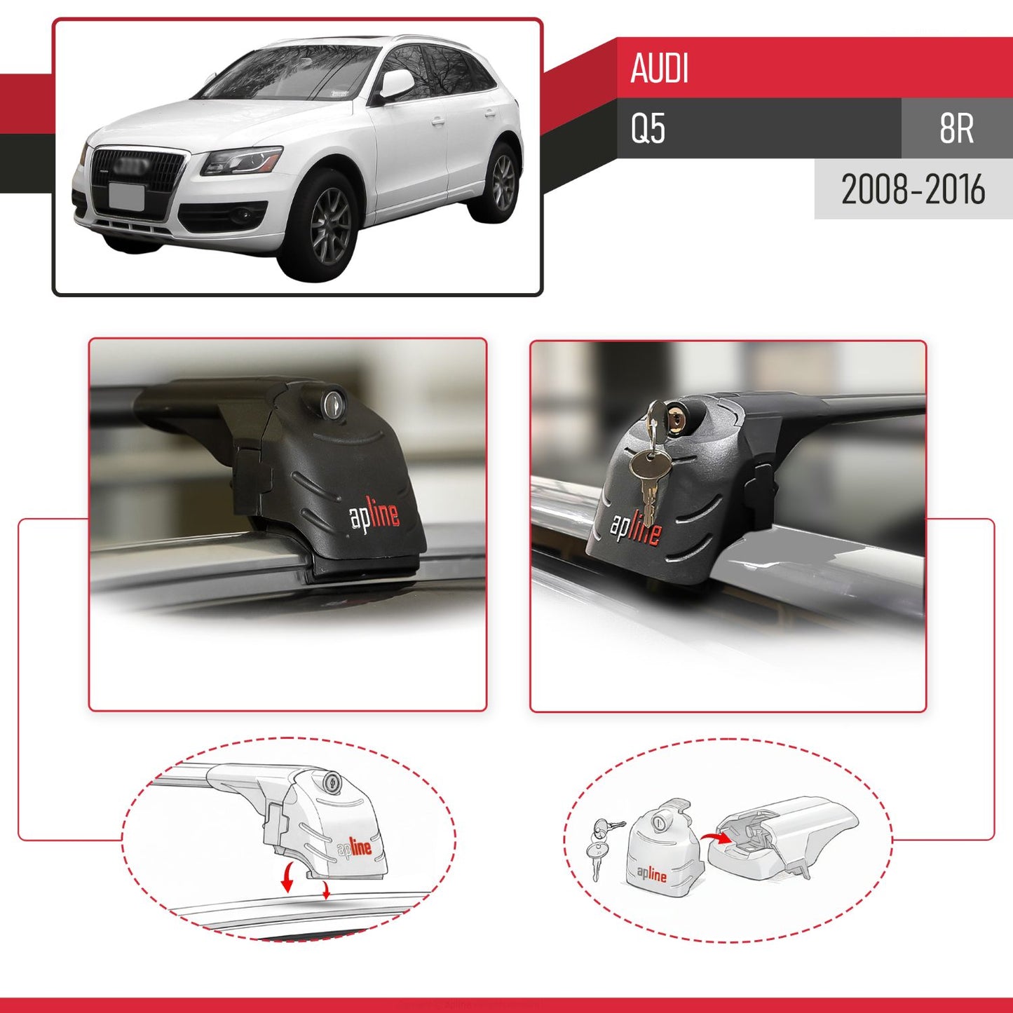 Compatible with Q5 (8R) 2009-2016 ACE-2 Car Roof Rack Cross Bar Black Aluminium 2 Bars