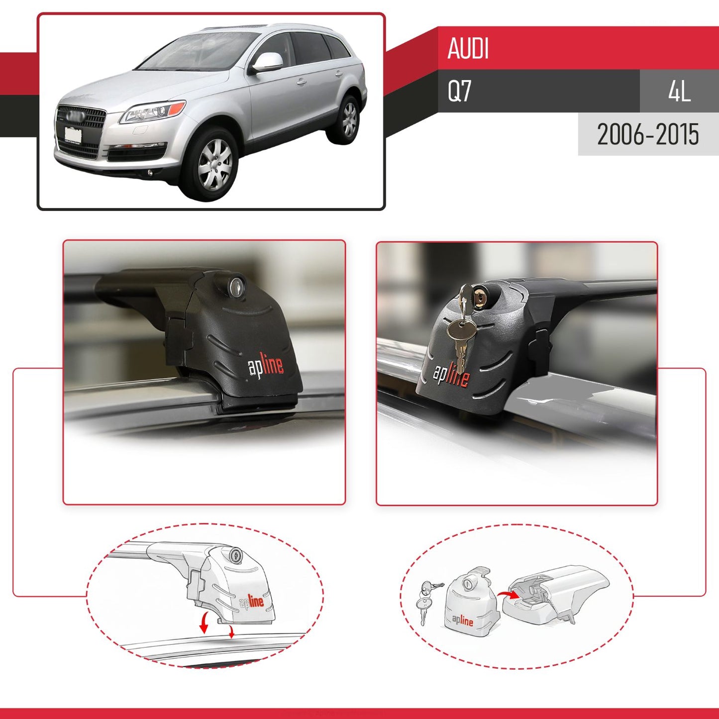 Compatible avec Audi Q7 (4L) 2006-2015 ACE-2 modèle Barres de Toit Railing Porte-Bagages de Voiture Noir Aluminium Barres