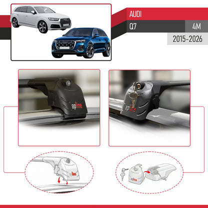 Compatible avec Audi Q7 (4M) 2015-2026 ACE-2 modèle Barres de Toit Railing Porte-Bagages de Voiture Noir Aluminium Barres