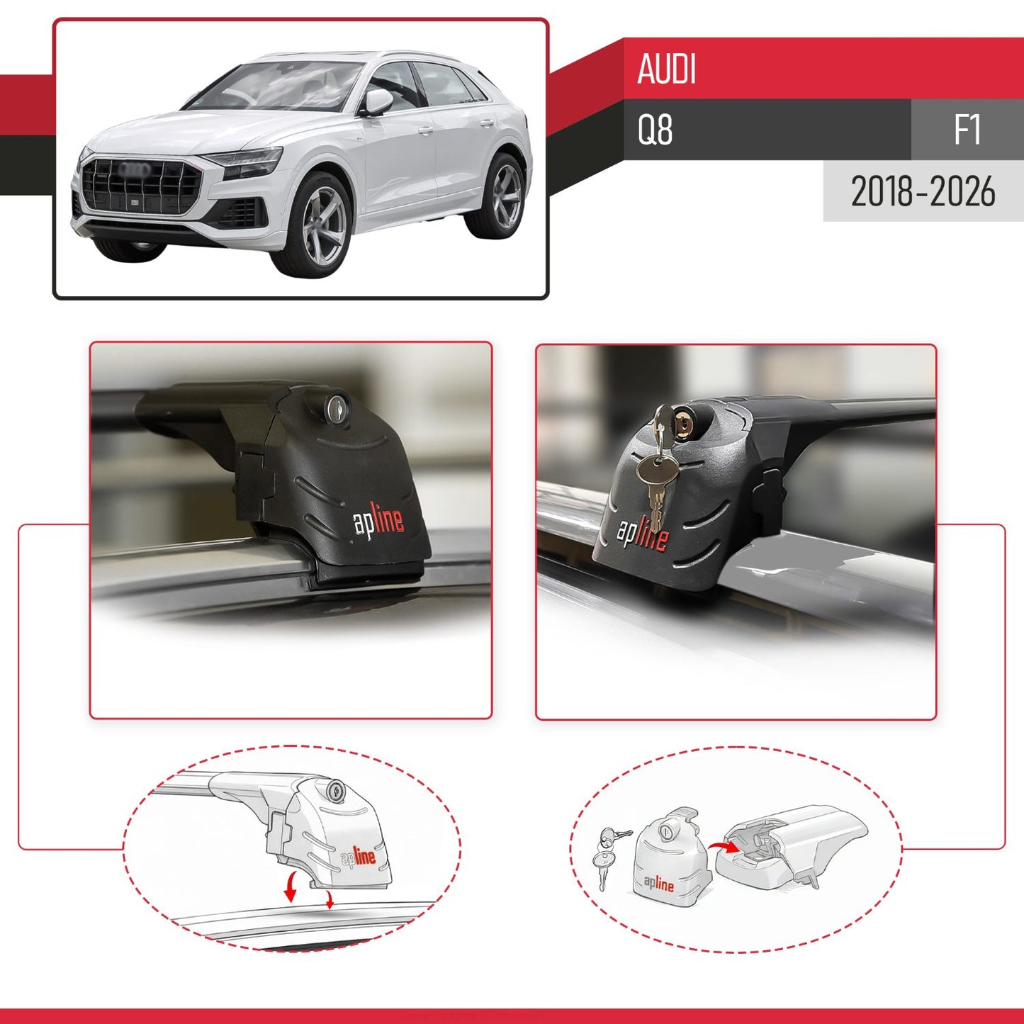 Compatible with Q8 (F1) 2018-2025 ACE-2 Car Roof Rack Cross Bar Black Aluminium 2 Bars