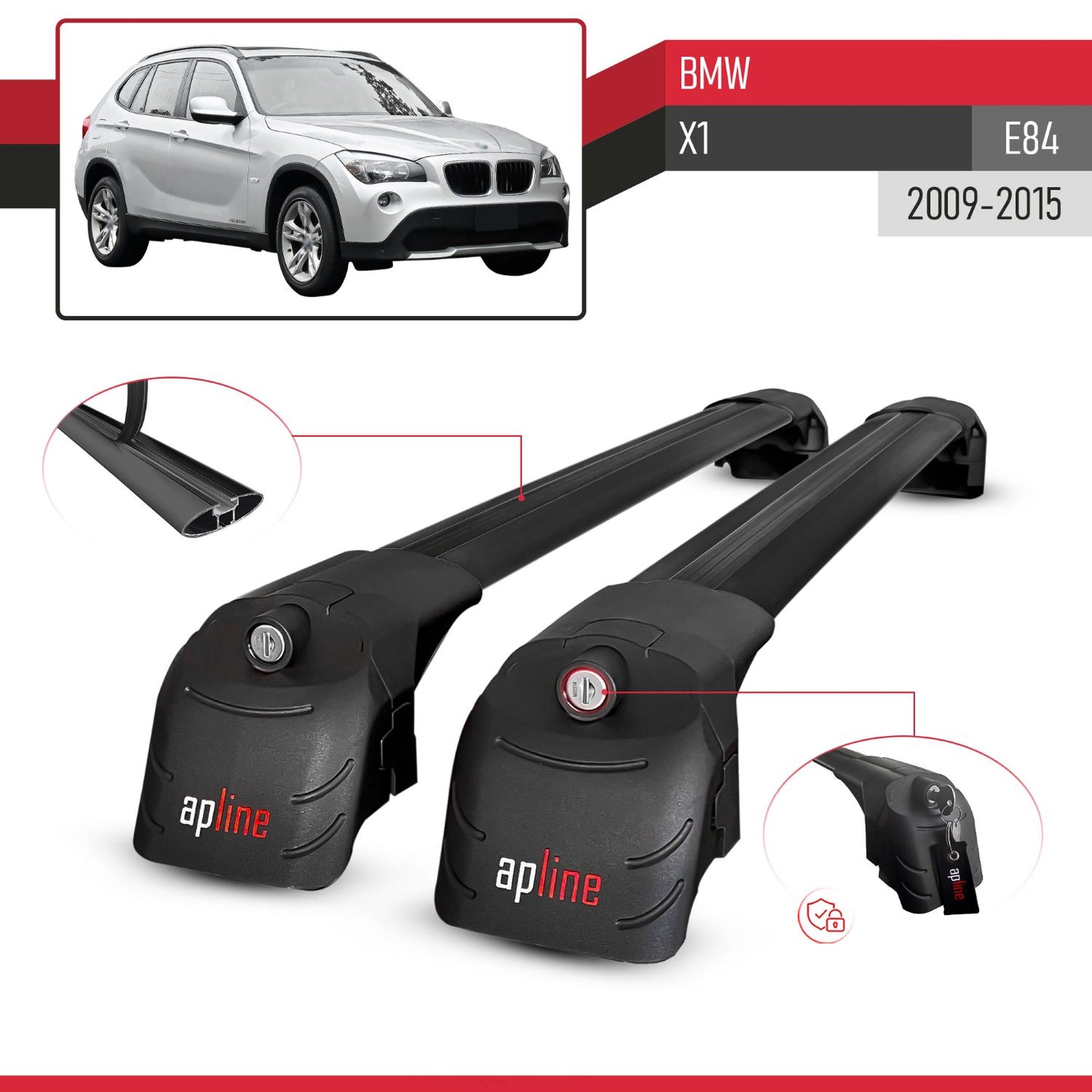 Compatible avec BMW X1 (E84) 2009-2015 ACE-2 modèle Barres de Toit Railing Porte-Bagages de Voiture Noir Aluminium Barres