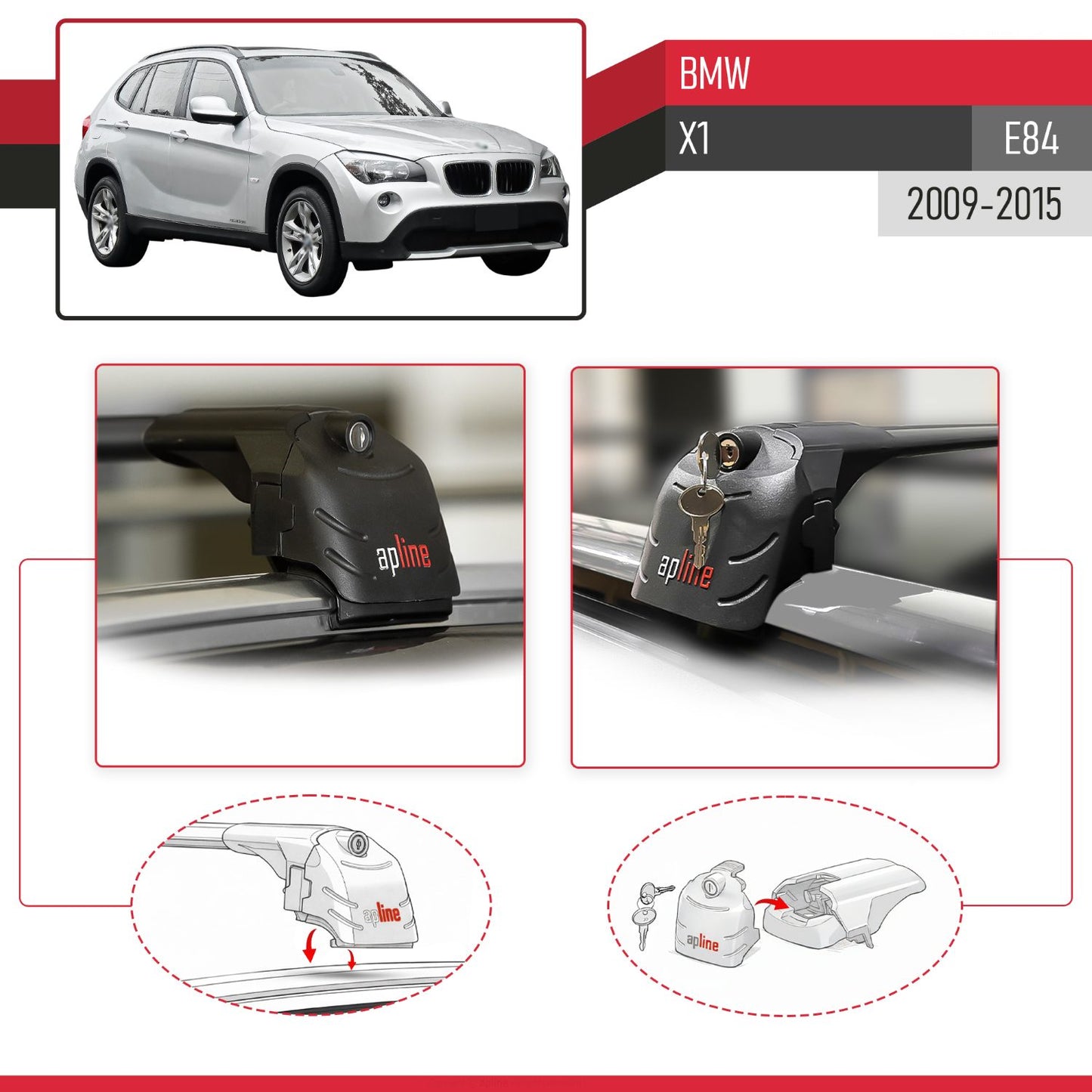 Compatible avec BMW X1 (E84) 2009-2015 ACE-2 modèle Barres de Toit Railing Porte-Bagages de Voiture Noir Aluminium Barres