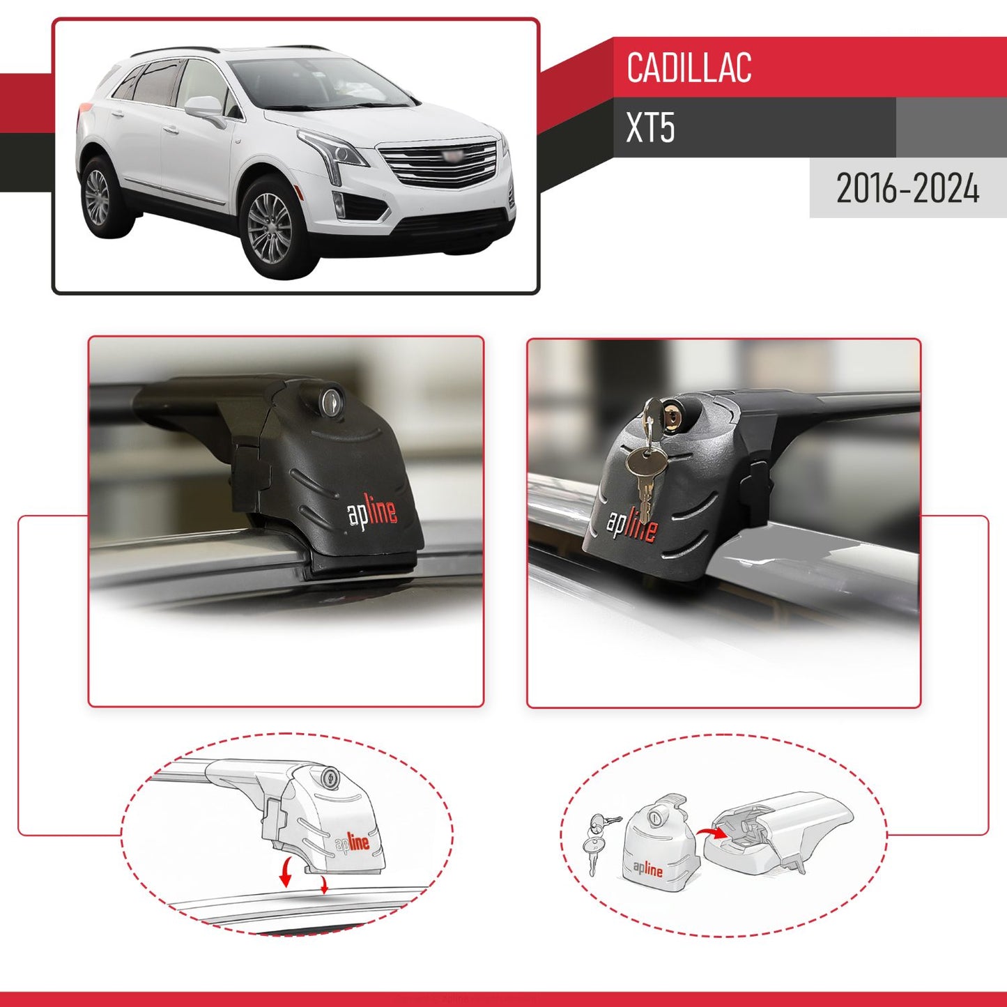 Compatible avec Cadillac XT5 2016-2024 ACE-2 modèle Barres de Toit Railing Porte-Bagages de Voiture Noir Aluminium Barres