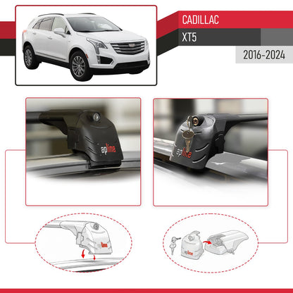 Compatible avec Cadillac XT5 2016-2024 ACE-2 modèle Barres de Toit Railing Porte-Bagages de Voiture Noir Aluminium Barres