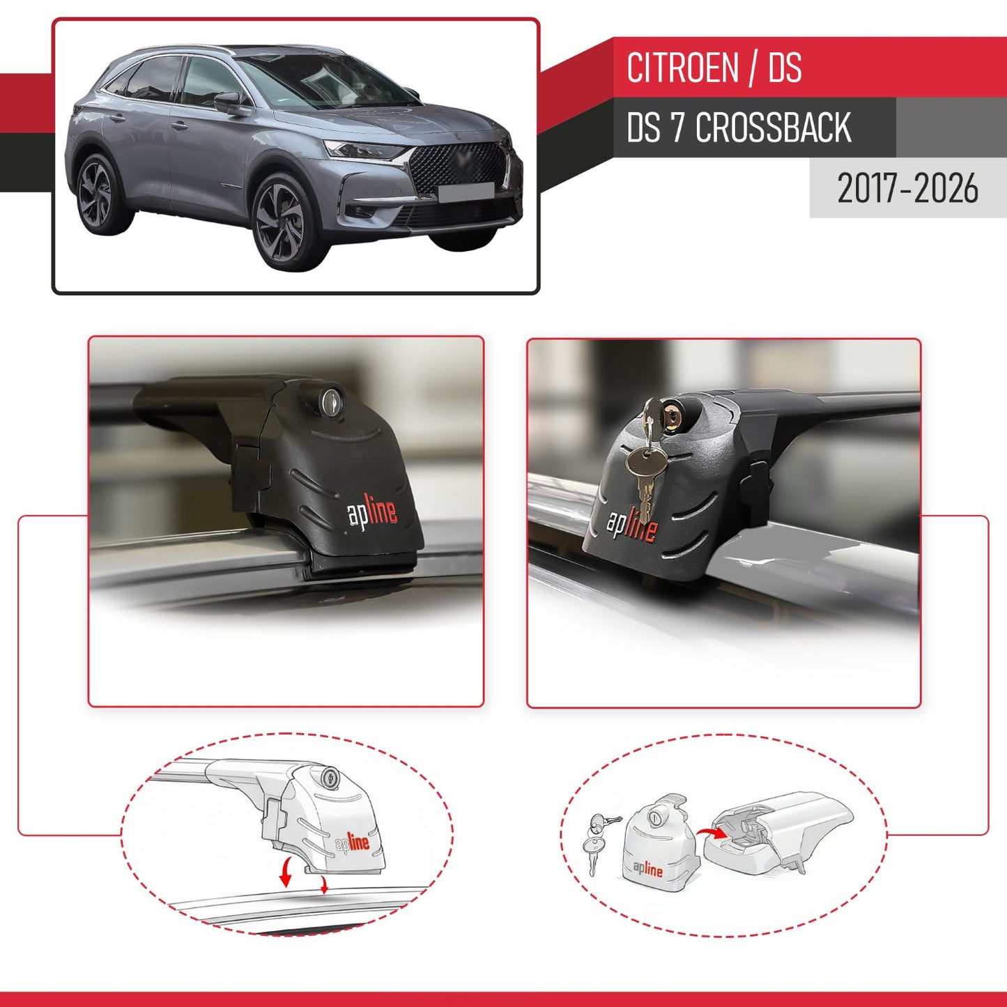 Compatible with Citroen/DS 7 Crossback 2018-2025 ACE-2 Car Roof Rack Cross Bar Black Aluminium 2 Bars