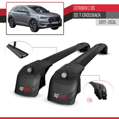 Compatible with Citroen/DS 7 Crossback 2018-2025 ACE-2 Car Roof Rack Cross Bar Black Aluminium 2 Bars