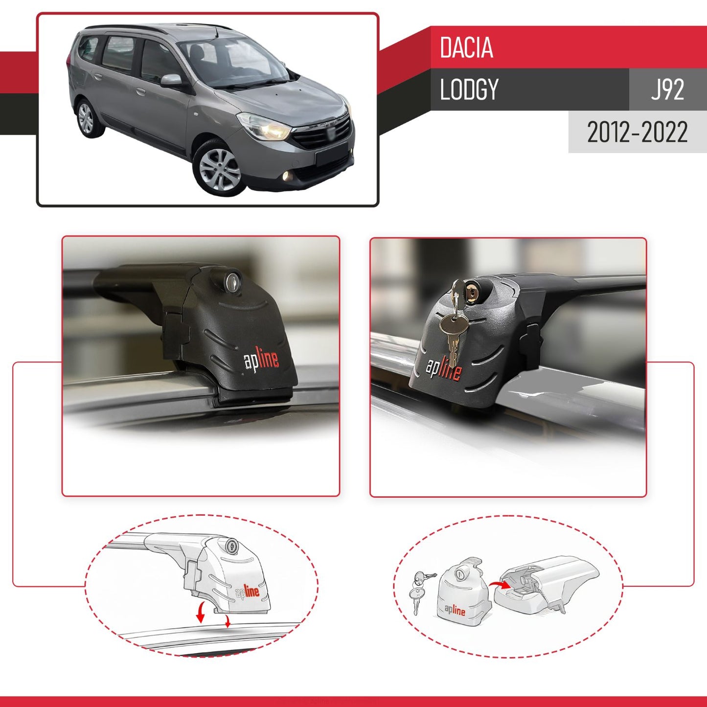 Compatible avec Dacia Lodgy (J92) 2012-2022 ACE-2 modèle Barres de Toit Railing Porte-Bagages de Voiture Noir Aluminium Barres