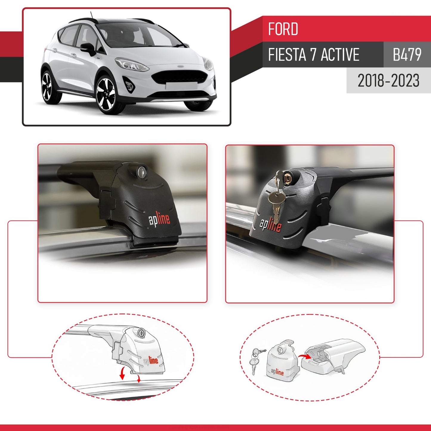 Compatible avec Ford Fiesta 7 Active (B479) 2018-2023 ACE-2 modèle Barres de Toit Railing Porte-Bagages de Voiture Noir Aluminium Barres