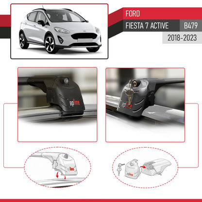 Compatible avec Ford Fiesta 7 Active (B479) 2018-2023 ACE-2 modèle Barres de Toit Railing Porte-Bagages de Voiture Noir Aluminium Barres