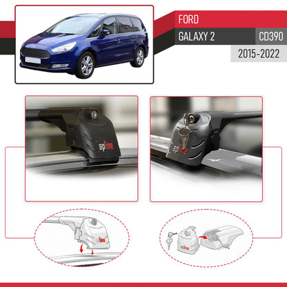 Compatible avec Ford Galaxy 2 (CD390) 2015-2022 ACE-2 modèle Barres de Toit Railing Porte-Bagages de Voiture Noir Aluminium Barres