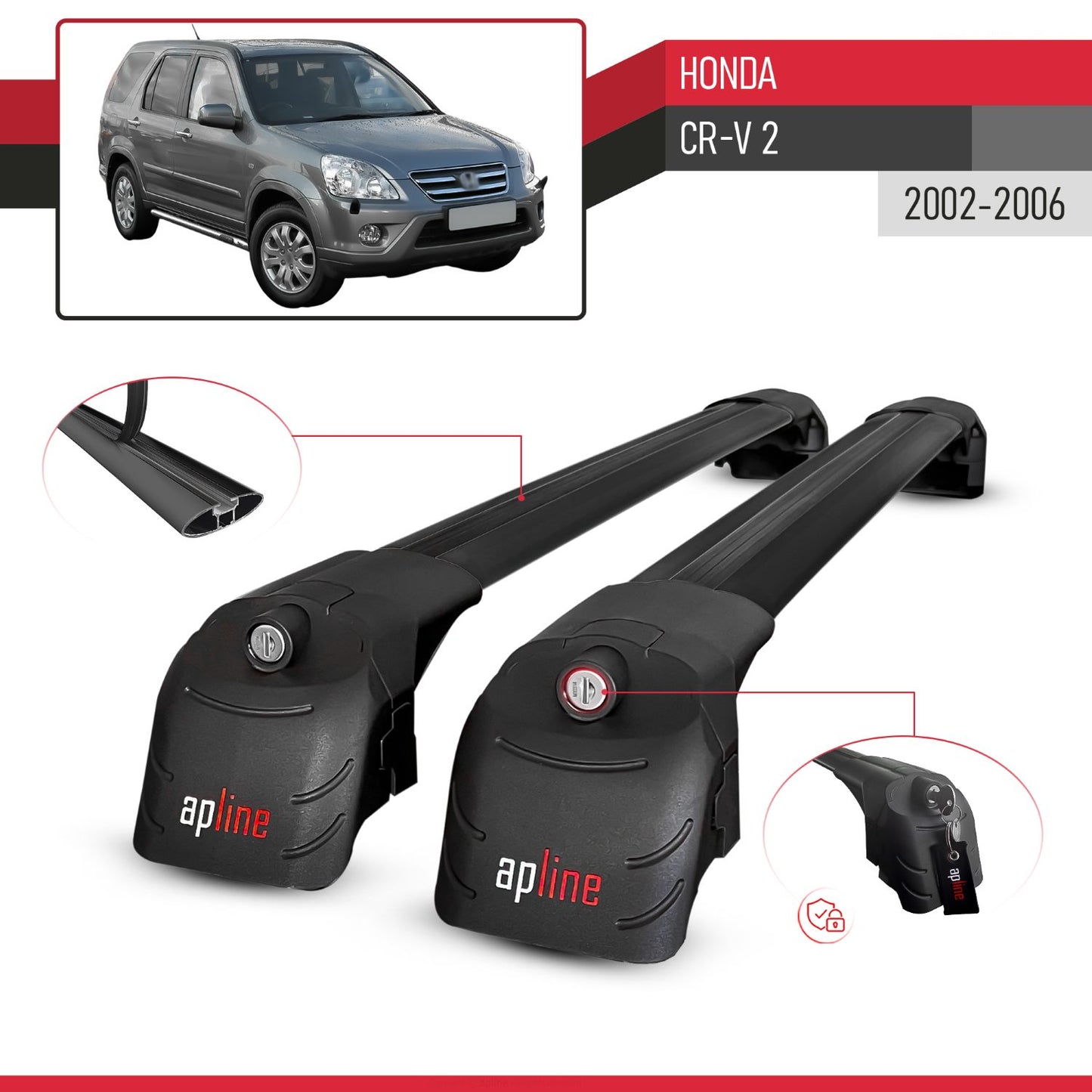 Compatible avec Honda CR-V 2 2002-2006 ACE-2 modèle Barres de Toit Railing Porte-Bagages de Voiture Noir Aluminium Barres