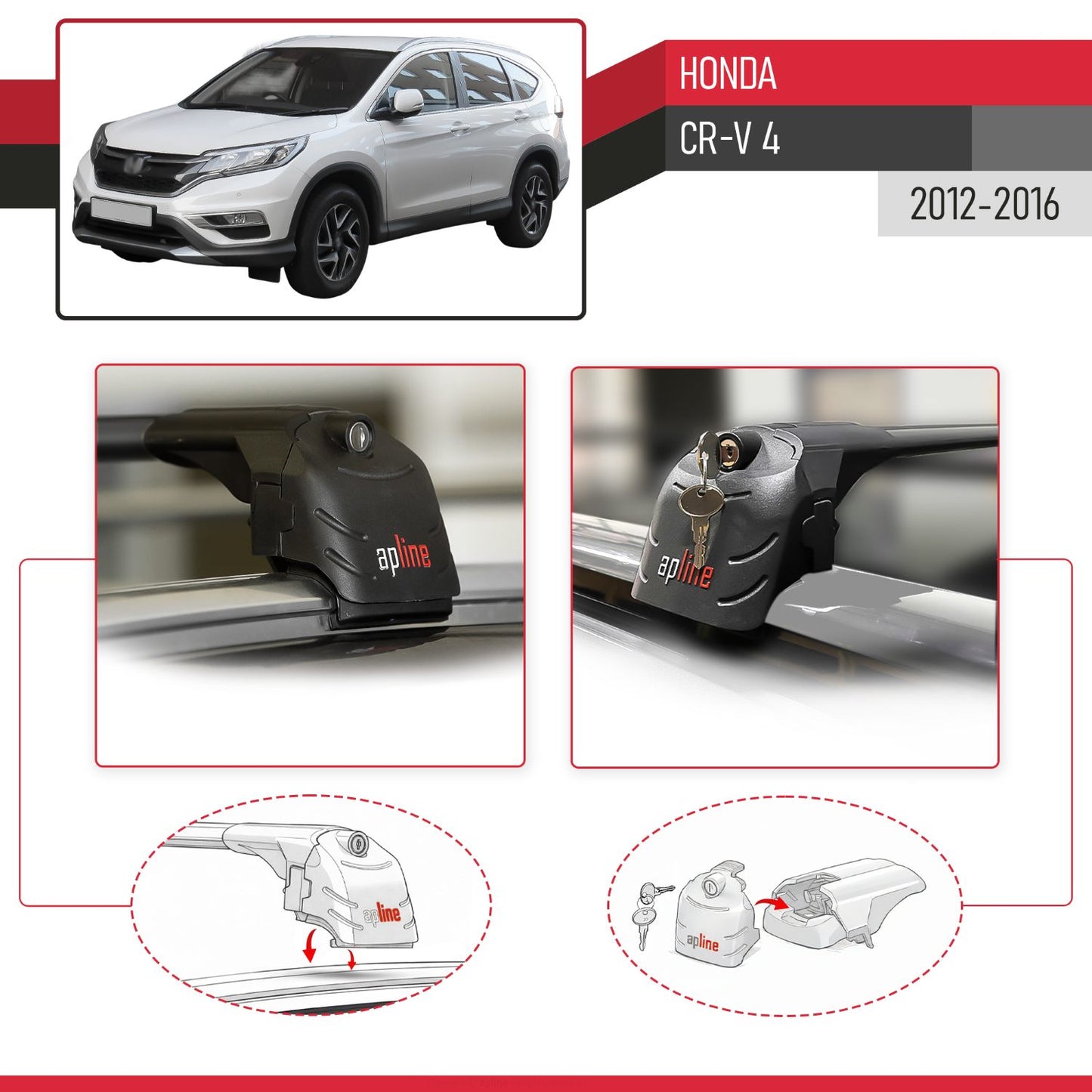 Compatible with Honda CR-V 4 2012-2016 ACE-2 Car Roof Rack Cross Bar Black Aluminium 2 Bars
