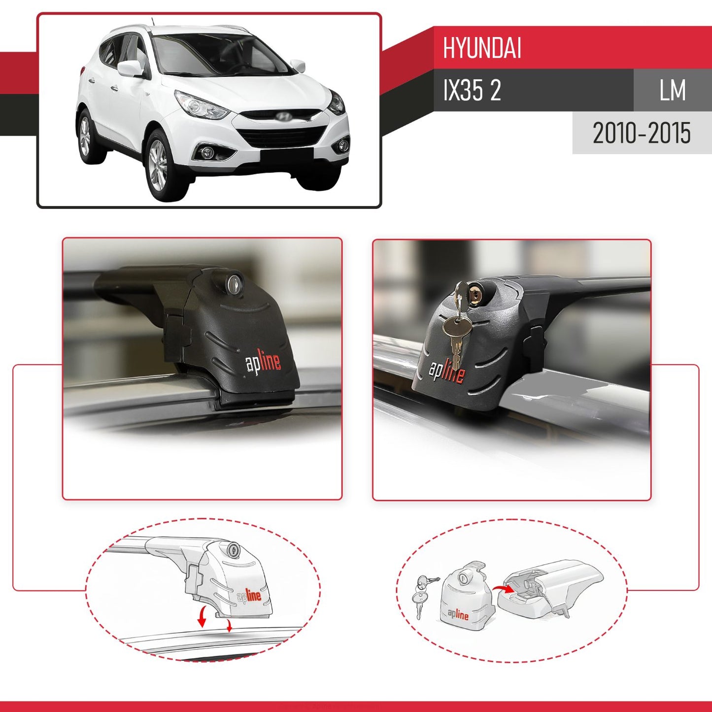 Compatible avec Hyundai ix35 2 (LM) 2010-2015 ACE-2 modèle Barres de Toit Railing Porte-Bagages de Voiture Noir Aluminium Barres