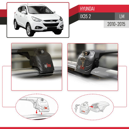 Compatible avec Hyundai ix35 2 (LM) 2010-2015 ACE-2 modèle Barres de Toit Railing Porte-Bagages de Voiture Noir Aluminium Barres