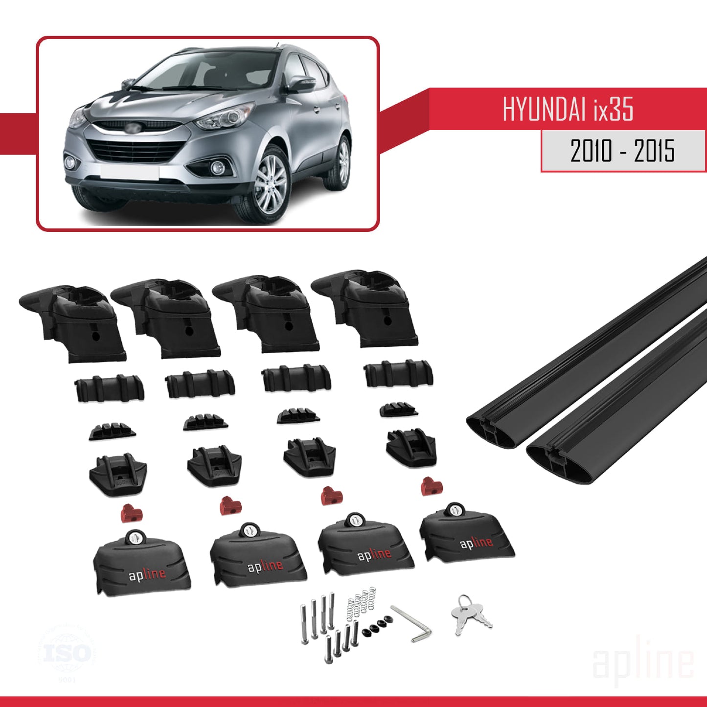 Compatible avec Hyundai ix35 2 (LM) 2010-2015 ACE-2 Barres de Toit Railing Porte-Bagages de Voiture Noir Aluminium 2 Barres