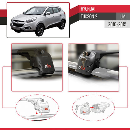 Compatible with Hyundai Tucson 2 (LM) 2010-2015 ACE-2 Car Roof Rack Cross Bar Black Aluminium 2 Bars
