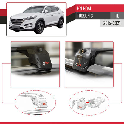 Compatible with Hyundai Tucson 3 (TL) 2016-2021 ACE-2 Car Roof Rack Cross Bar Black Aluminium 2 Bars